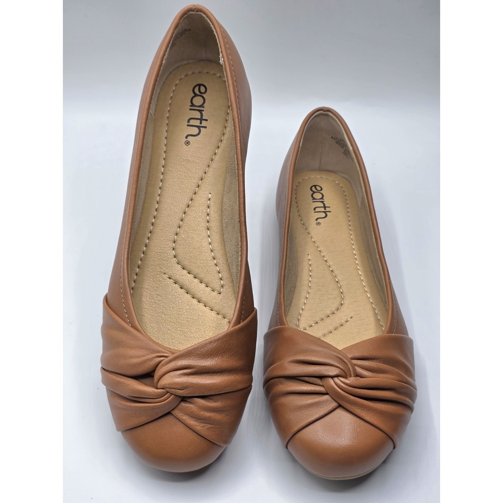 Earth Jacci Flats Womens Size 9.5W Brown Leather Slip On Dress Shoes Casual